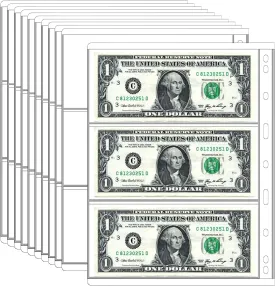 10 Sheets Currency Sleeves for Collectors,30 Pocket Protector Paper Money Stamp Page Holders for Paper Money Collection,Coupon Organizer Collecting Album Pages for Bill Banknote(3 Pockets)