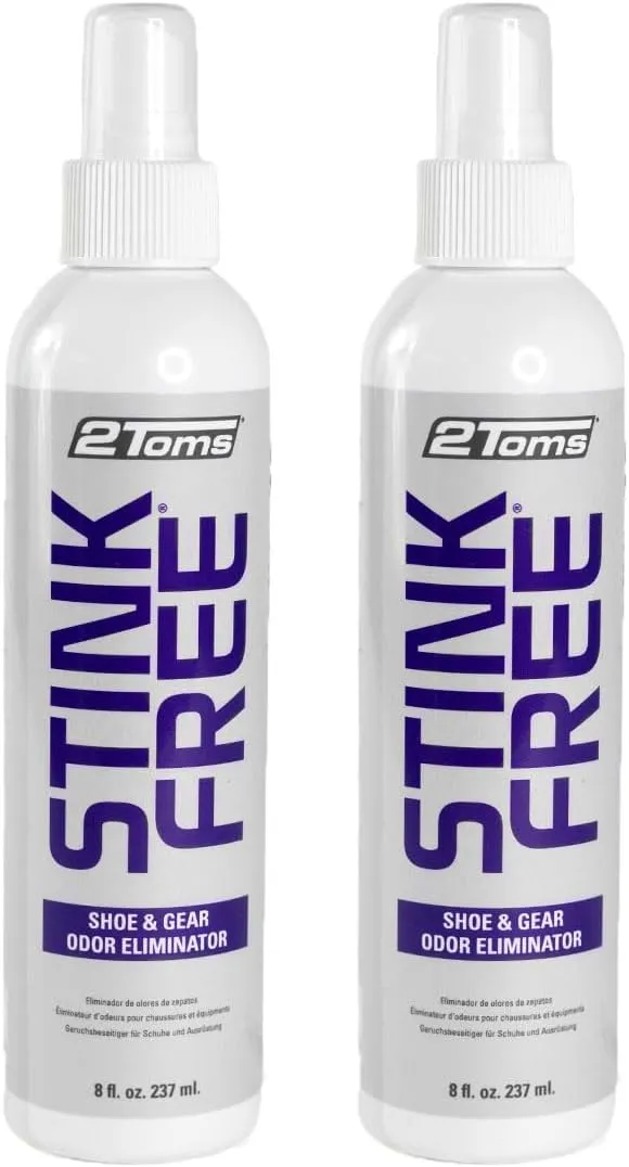2Toms StinkFree Shoe Odor Eliminator Spray, Removes Odors Caused by Sweat in Shoes, Sneakers, Cleats, Boots & Gear, 8 Ounces, 2 Bottles