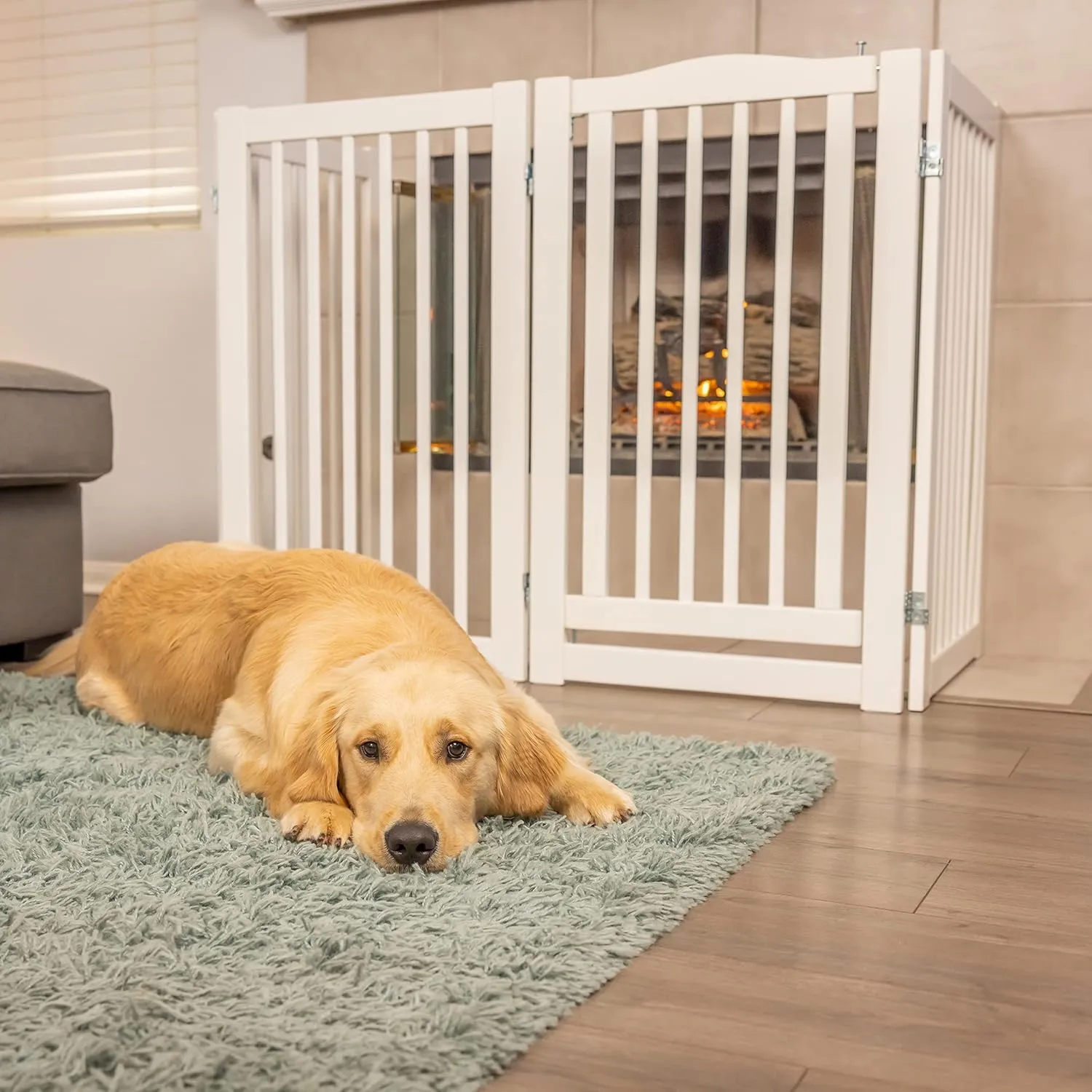 360 Configurable Freestanding Dog Gate with Door for Home,White