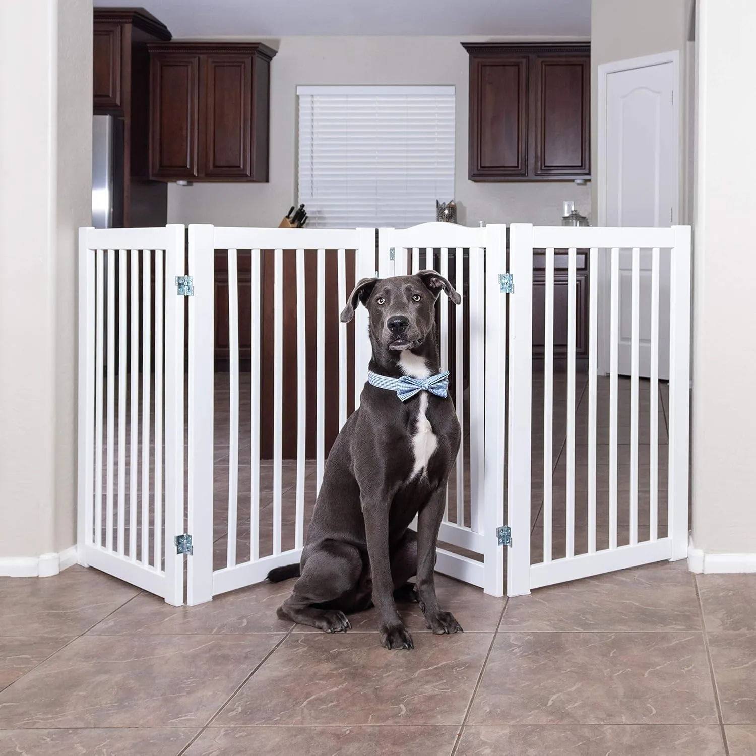 360 Configurable Freestanding Dog Gate with Door for Home,White