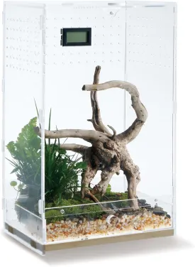 Acrylic Clear Reptile Habitat Enclosure Terrarium with Latch Perfect for Amphibians and Invertebrates Such as Spiders, Frogs, Horizontal or Vertical Style(Vertical Wood Large)