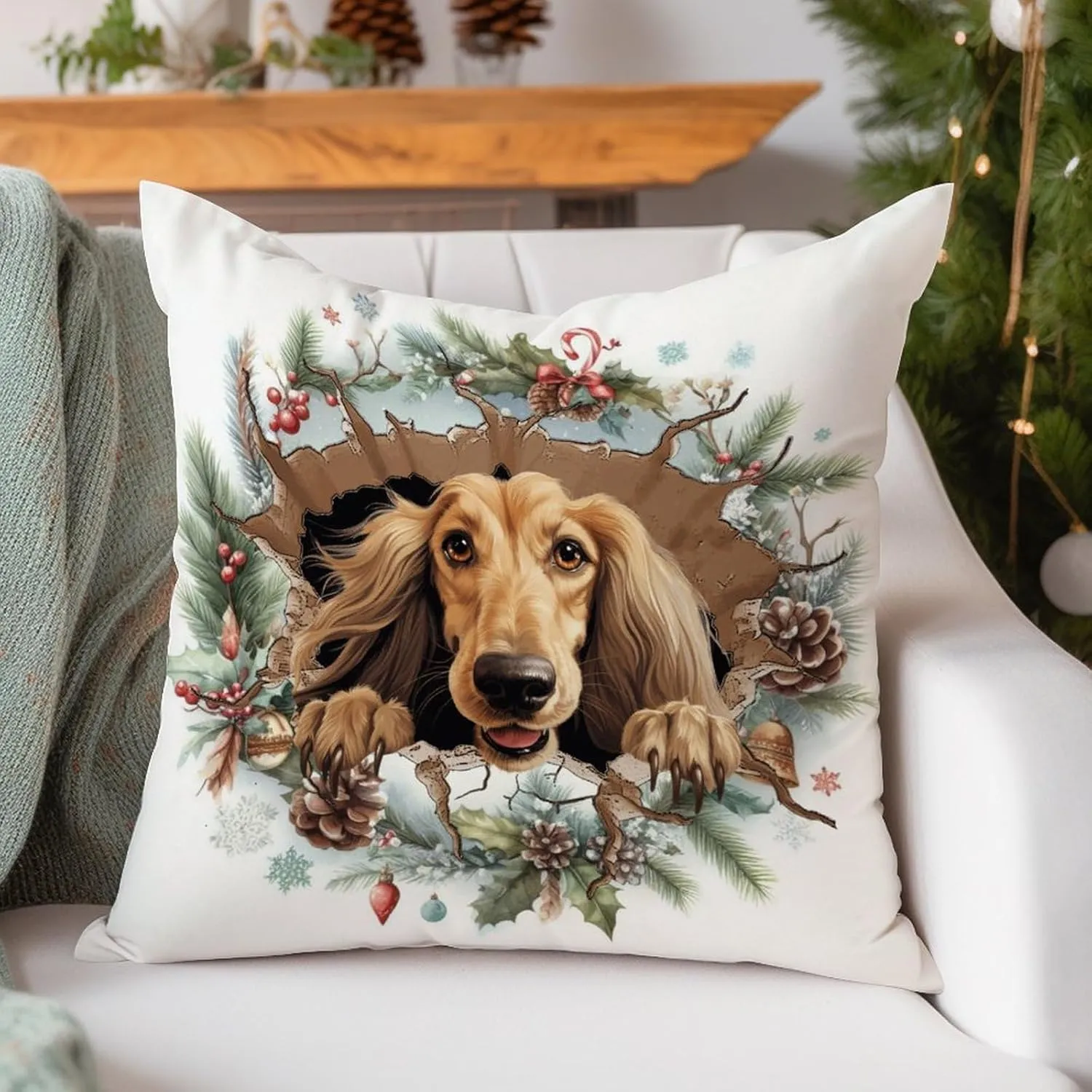 African Hound Cushion Cover African Hound Peeking Dog in Crack Pillowcases Gift for Dog Lover Pillows Vintage Farmhouse Linen Throw Pillow Covers for Sofa Chair Car 26x26in