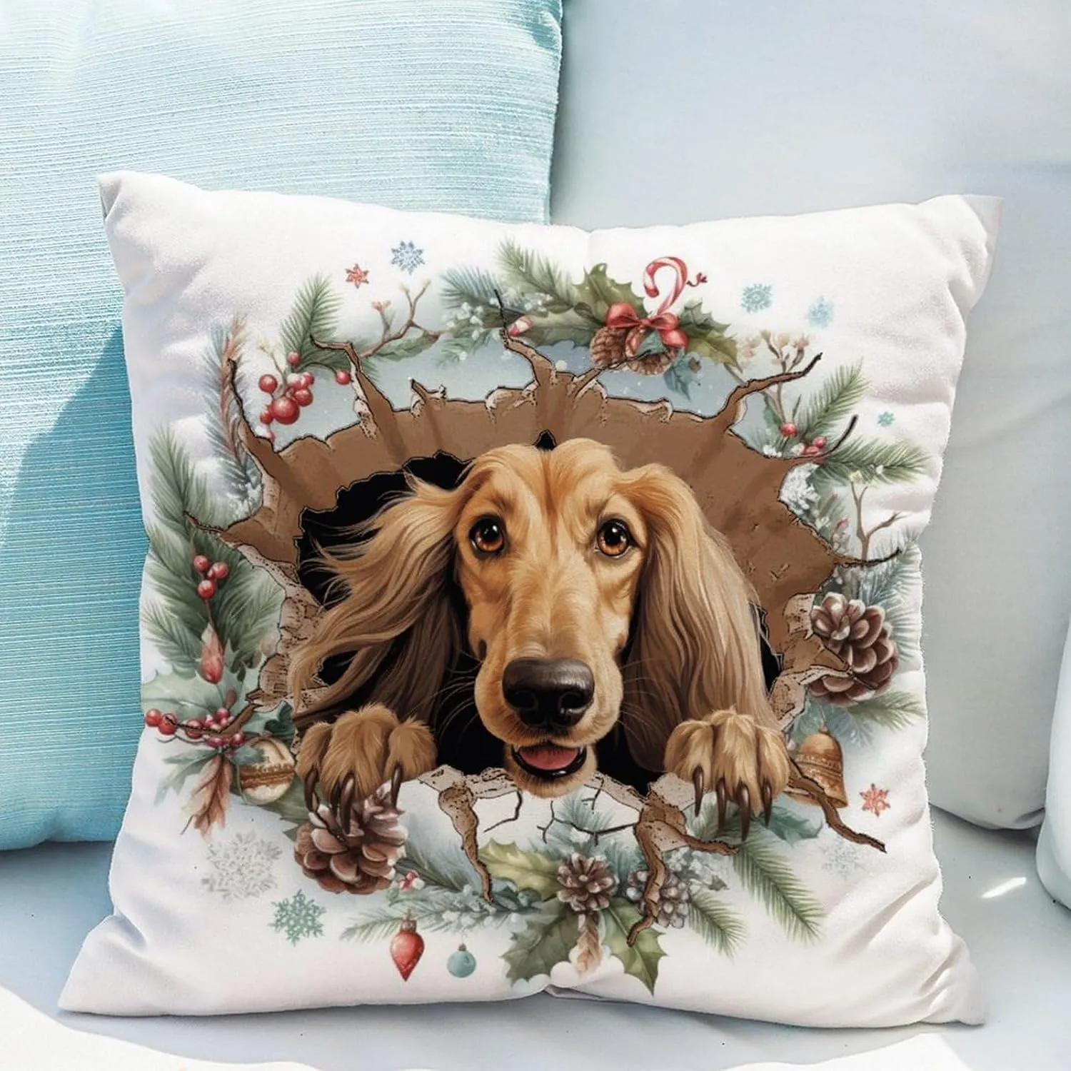 African Hound Cushion Cover African Hound Peeking Dog in Crack Pillowcases Gift for Dog Lover Pillows Vintage Farmhouse Linen Throw Pillow Covers for Sofa Chair Car 26x26in