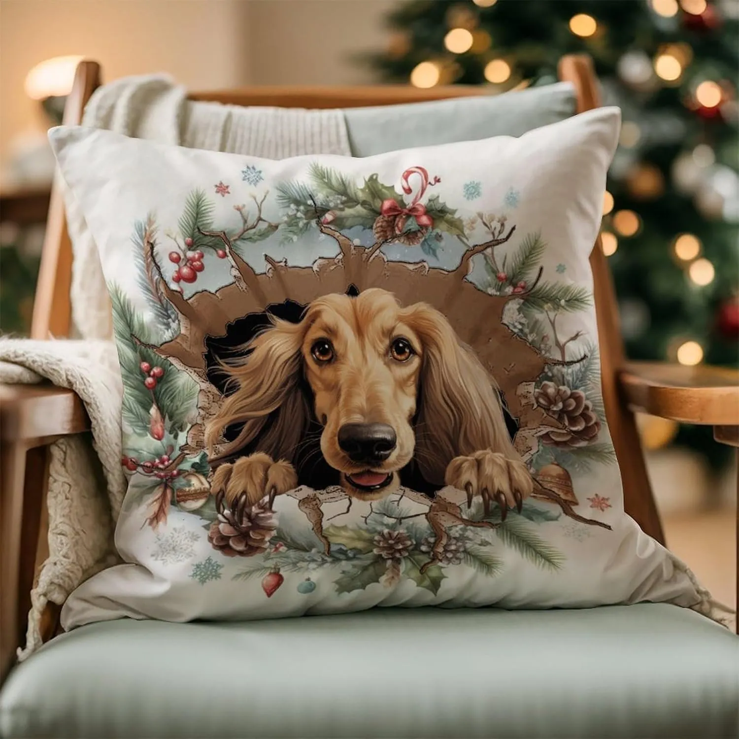 African Hound Cushion Cover African Hound Peeking Dog in Crack Pillowcases Gift for Dog Lover Pillows Vintage Farmhouse Linen Throw Pillow Covers for Sofa Chair Car 26x26in