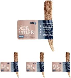 Amazon Brand  Wag Dog Deer Antler Chew, Naturally Shed. Whole, Small (Best for Dogs Under 15 lbs) 45.5 inches (Pack of 4)
