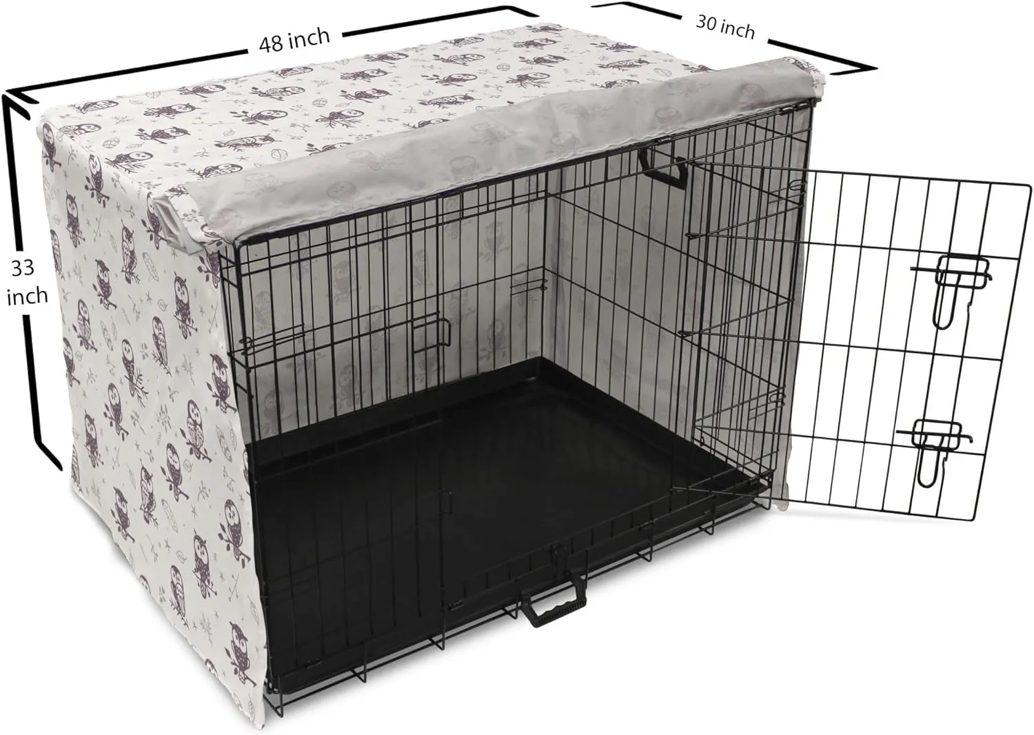 Ambesonne Owl Dog Crate Cover, Cartoon Style Illustration of Birds on The Branches Mysterious Woods Print, Easy to Use Pet Kennel Cover for Medium Large Dogs, 48 Inch, Eggplant and White