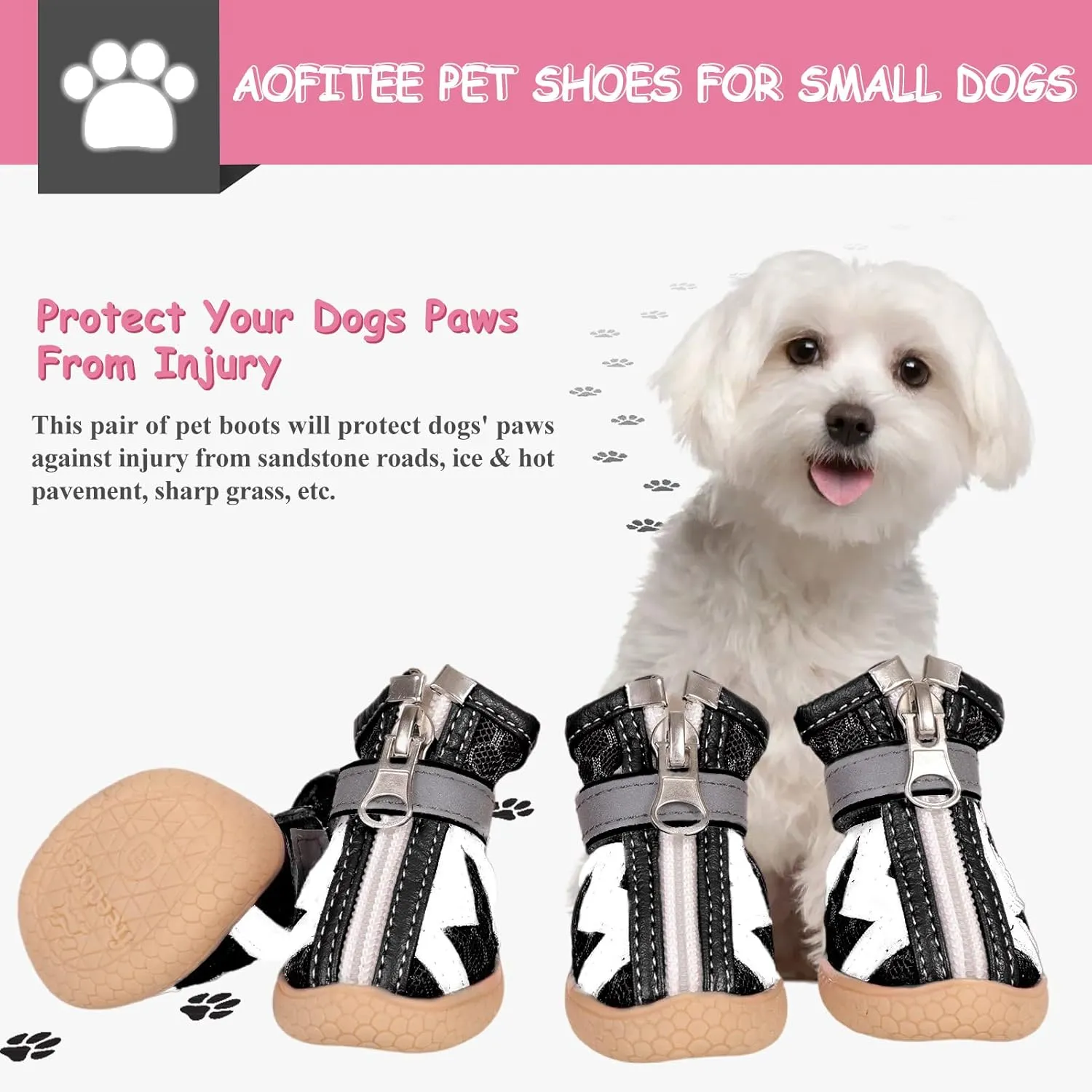 AOFITEE Mesh Dog Shoes, Breathable Boots for Small Dogs, Waterproof Puppy Booties Sandals With Anti-Slip Sole and Zipper, Hot Pavement Durable Pet Paw Protector