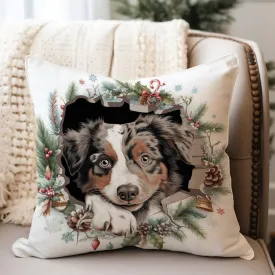 Australian Shepherd Peeking Dog in Crack Cushion Cover Australian Shepherd Pillow Cover Dog Mom Gift Pillowcase 26x26in White Linen Pillows for Living Room Bedroom