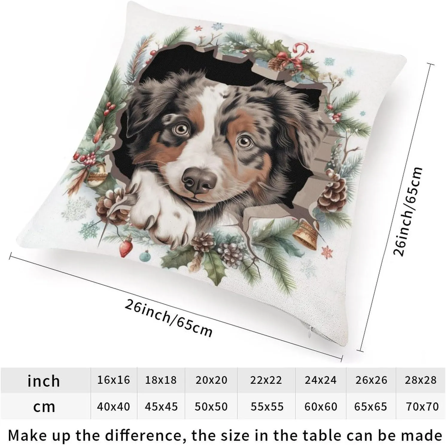 Australian Shepherd Peeking Dog in Crack Cushion Cover Australian Shepherd Pillow Cover Dog Mom Gift Pillowcase 26x26in White Linen Pillows for Living Room Bedroom