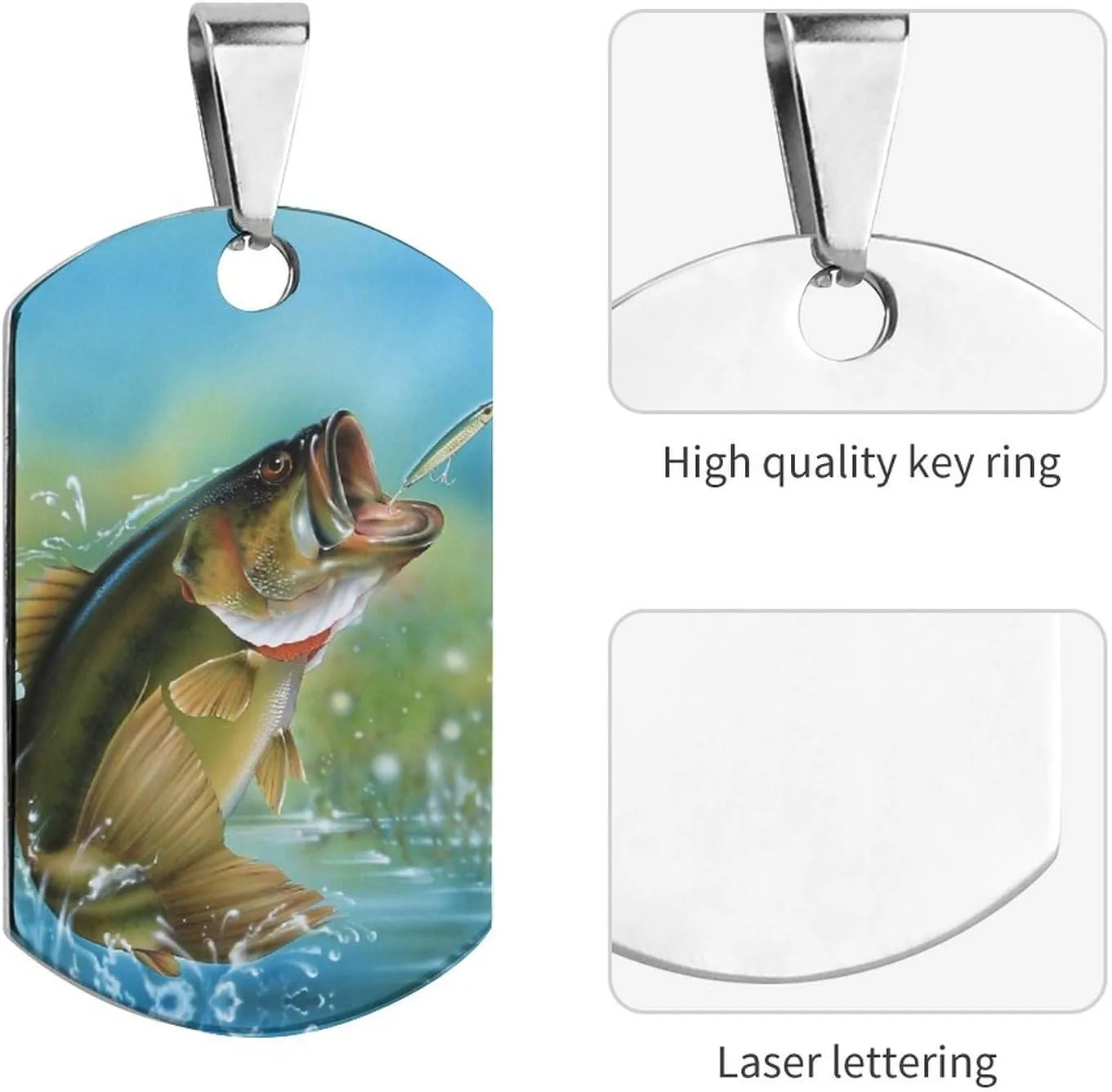 Bass Fishing Stainless Steel Pet ID Tags Personalized Dog and Cat Tags Cute Collar Tags Dog Tags