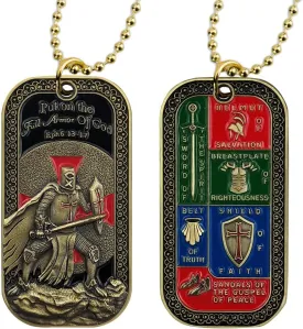 bilo Challenge Coin Religions Dog Tag Armor of God Necklace Tricolor
