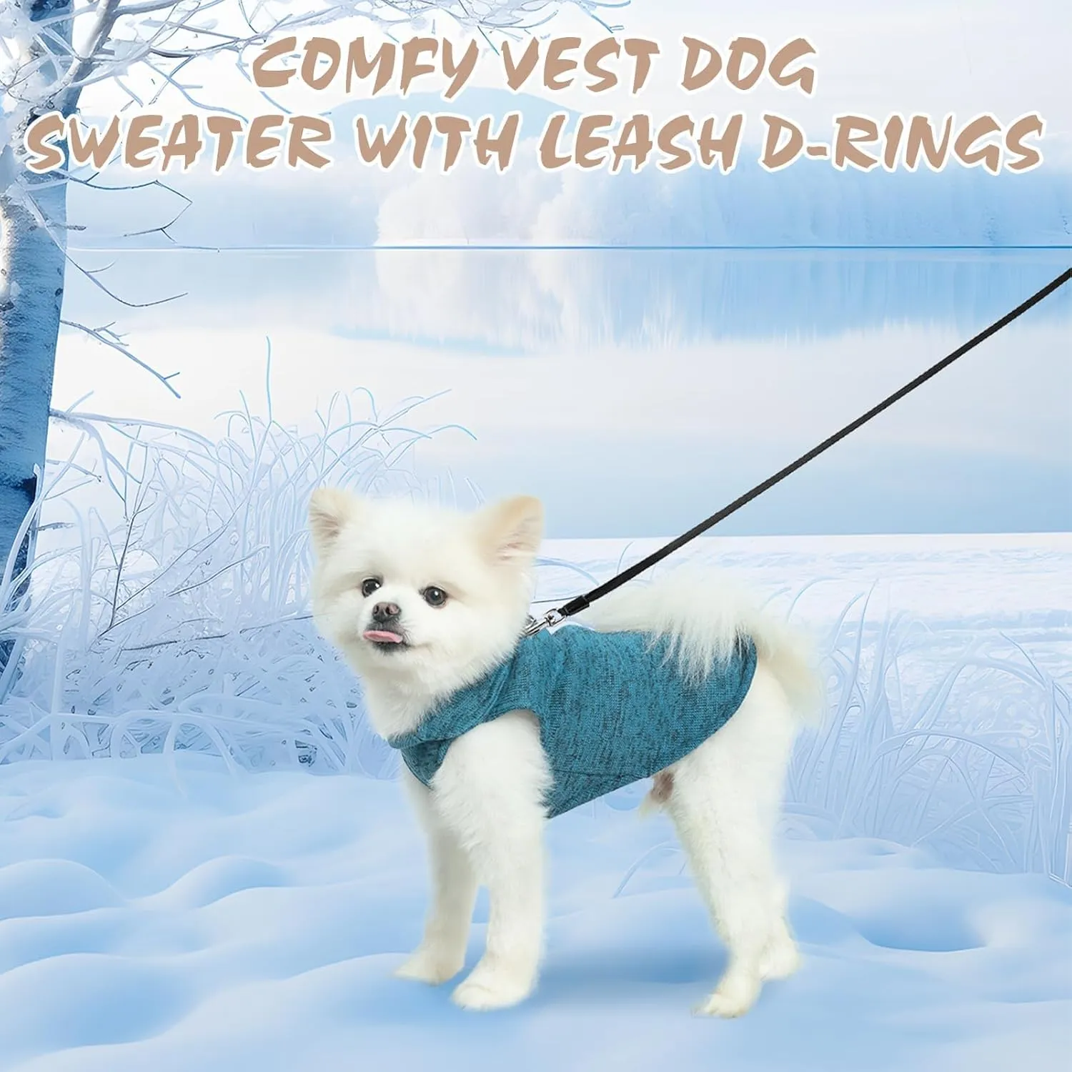 BINGPET Dog Jacket with Built-in Harness, Pullover Dog Fleece Coat, Medium, Blue