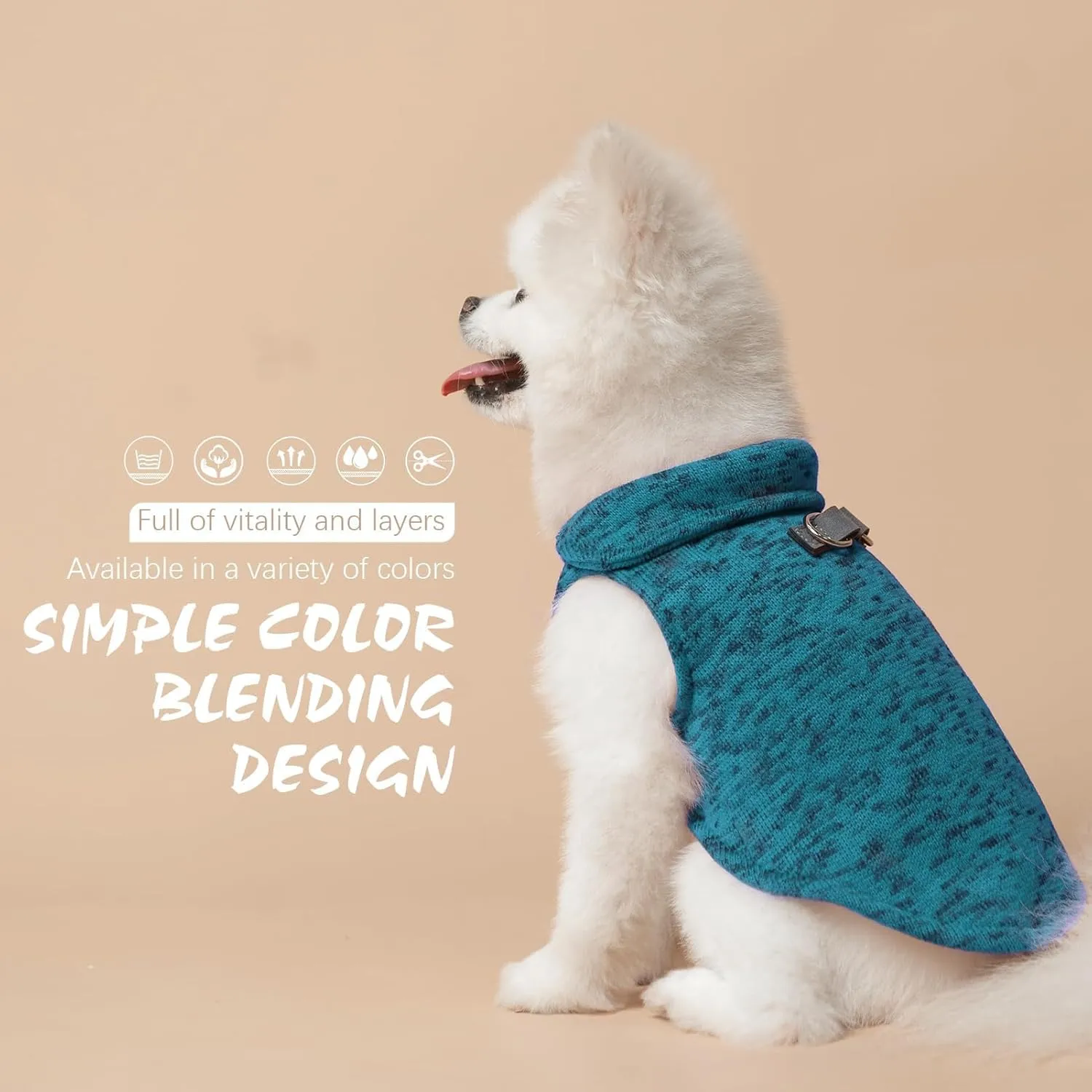 BINGPET Dog Jacket with Built-in Harness, Pullover Dog Fleece Coat, Medium, Blue