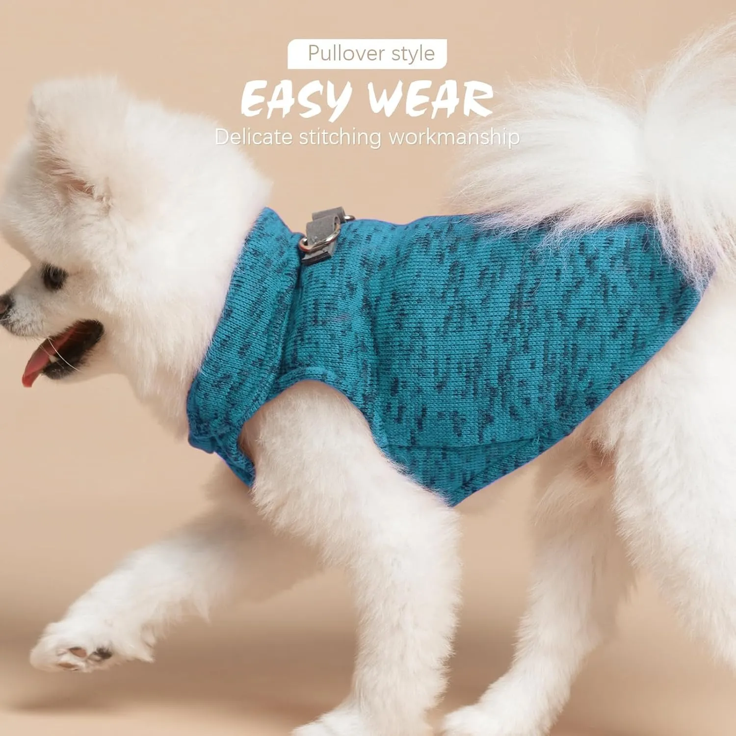 BINGPET Dog Jacket with Built-in Harness, Pullover Dog Fleece Coat, Medium, Blue