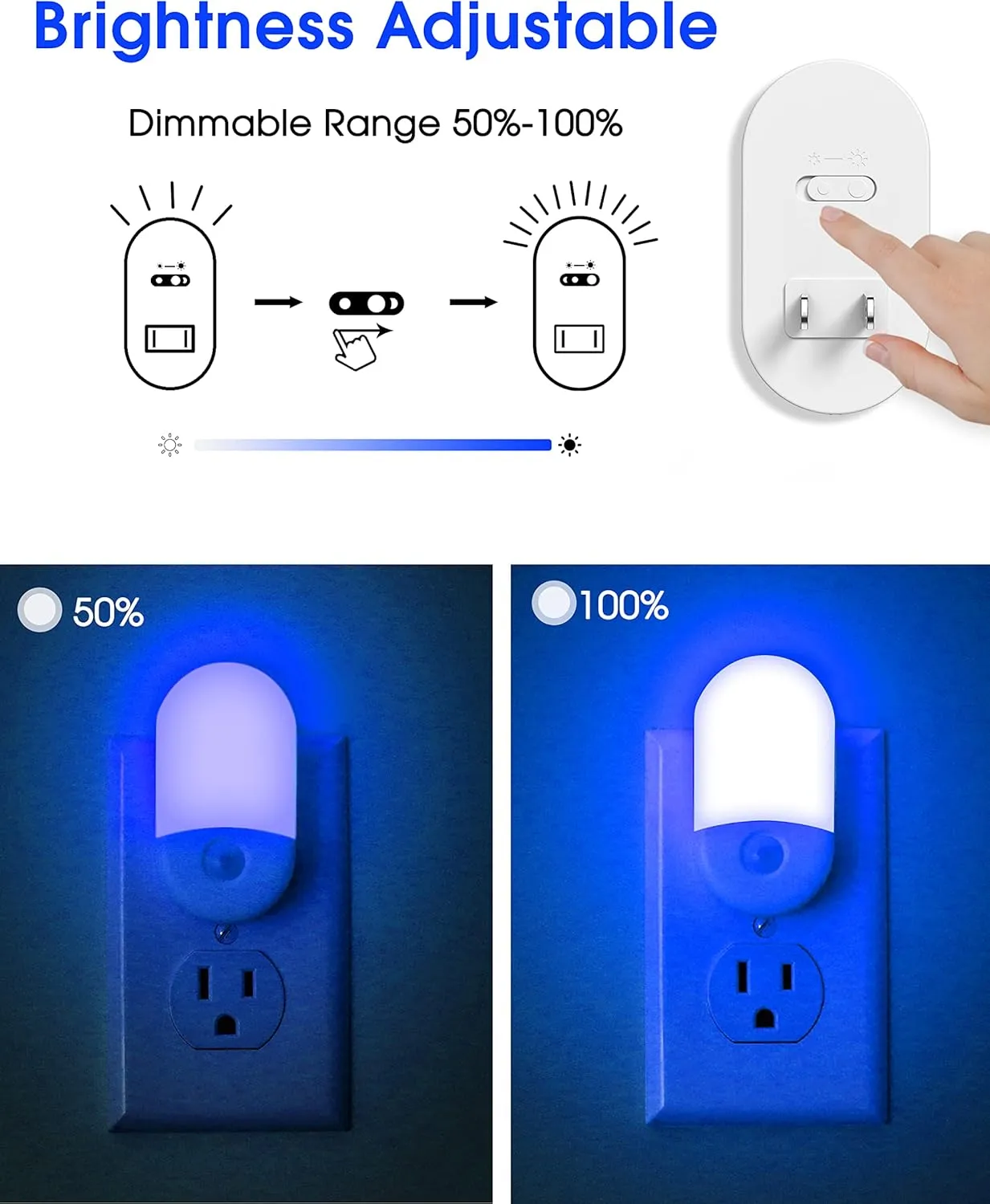 Blue Night Light, LOHAS Night Lights Plug into Wall[2 Pack], 0.6W LED Night Light, Dusk to Dawn Sensor, 30/60LM Adjustable Brightness, Automatic Night Light for Kid, Bathroom, Nursery, Hallway