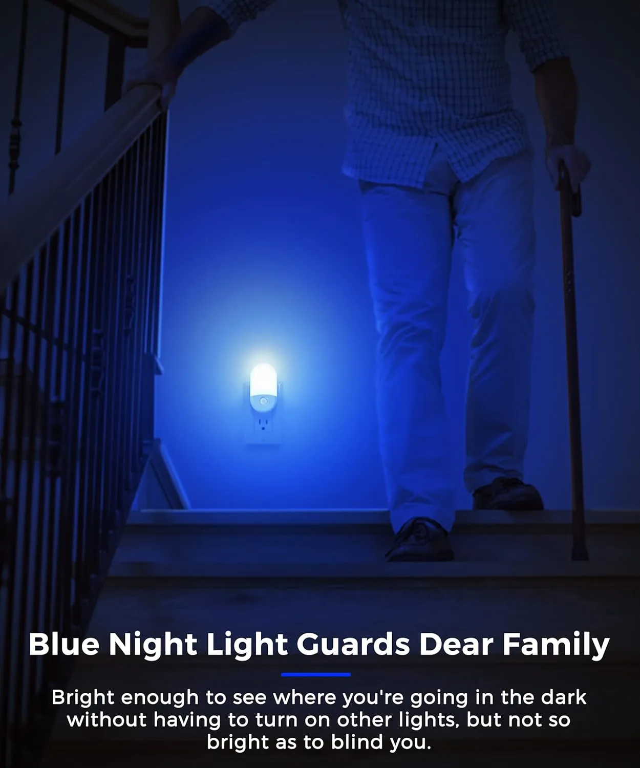 Blue Night Light, LOHAS Night Lights Plug into Wall[2 Pack], 0.6W LED Night Light, Dusk to Dawn Sensor, 30/60LM Adjustable Brightness, Automatic Night Light for Kid, Bathroom, Nursery, Hallway