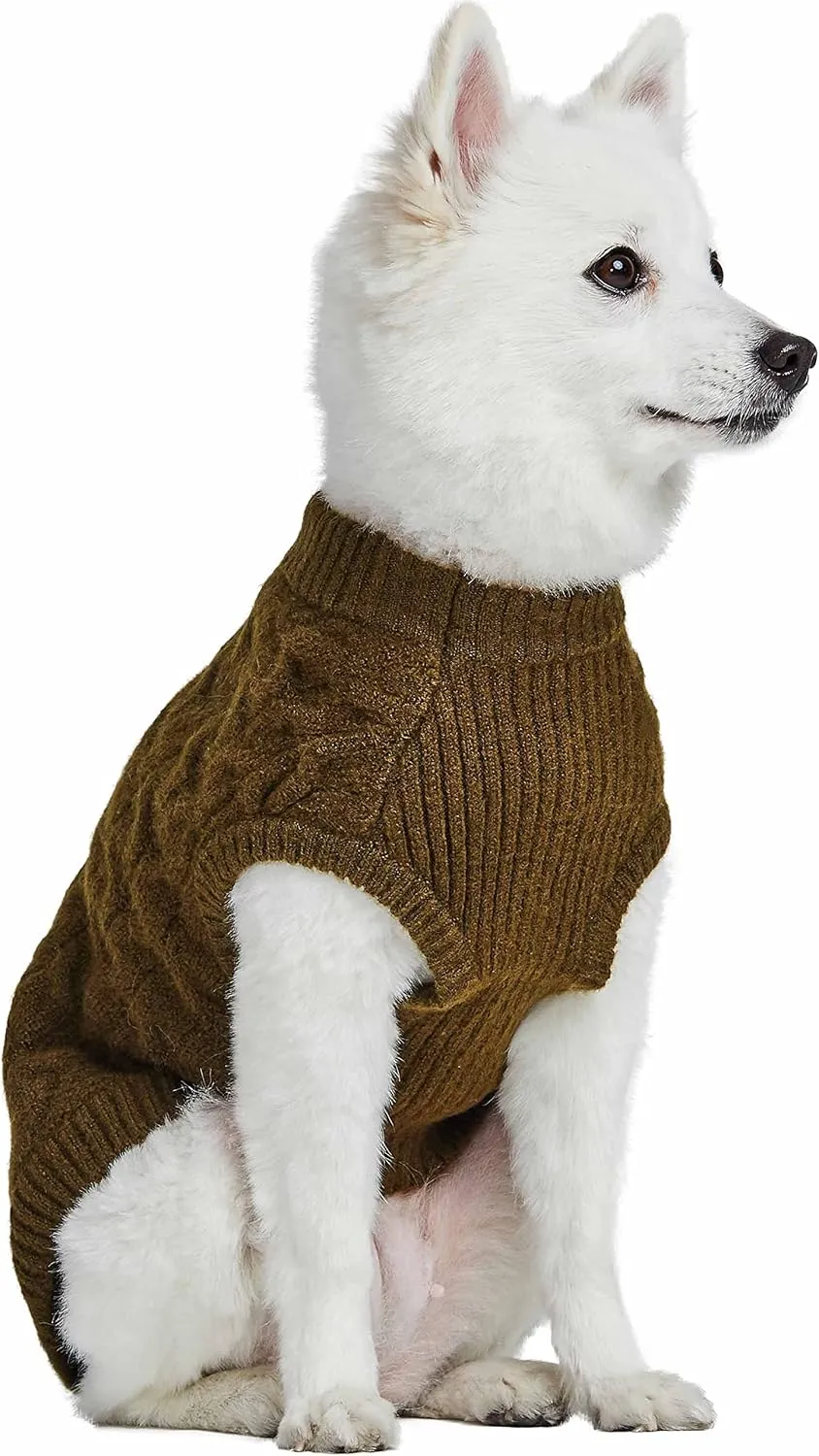 Blueberry Pet Classic Fuzzy Textured Knit Pullover Crew-Neck Dog Sweater in Dark Olive, Back Length 16", Pack of 1 Clothes for Dogs
