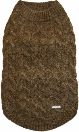 Blueberry Pet Classic Fuzzy Textured Knit Pullover Crew-Neck Dog Sweater in Dark Olive, Back Length 16", Pack of 1 Clothes for Dogs
