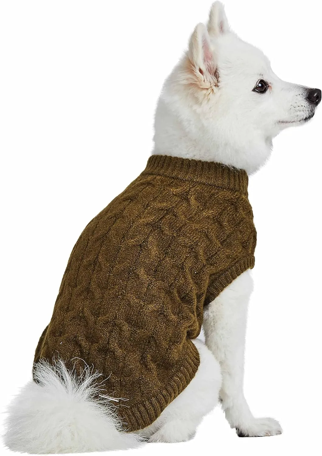 Blueberry Pet Classic Fuzzy Textured Knit Pullover Crew-Neck Dog Sweater in Dark Olive, Back Length 16", Pack of 1 Clothes for Dogs