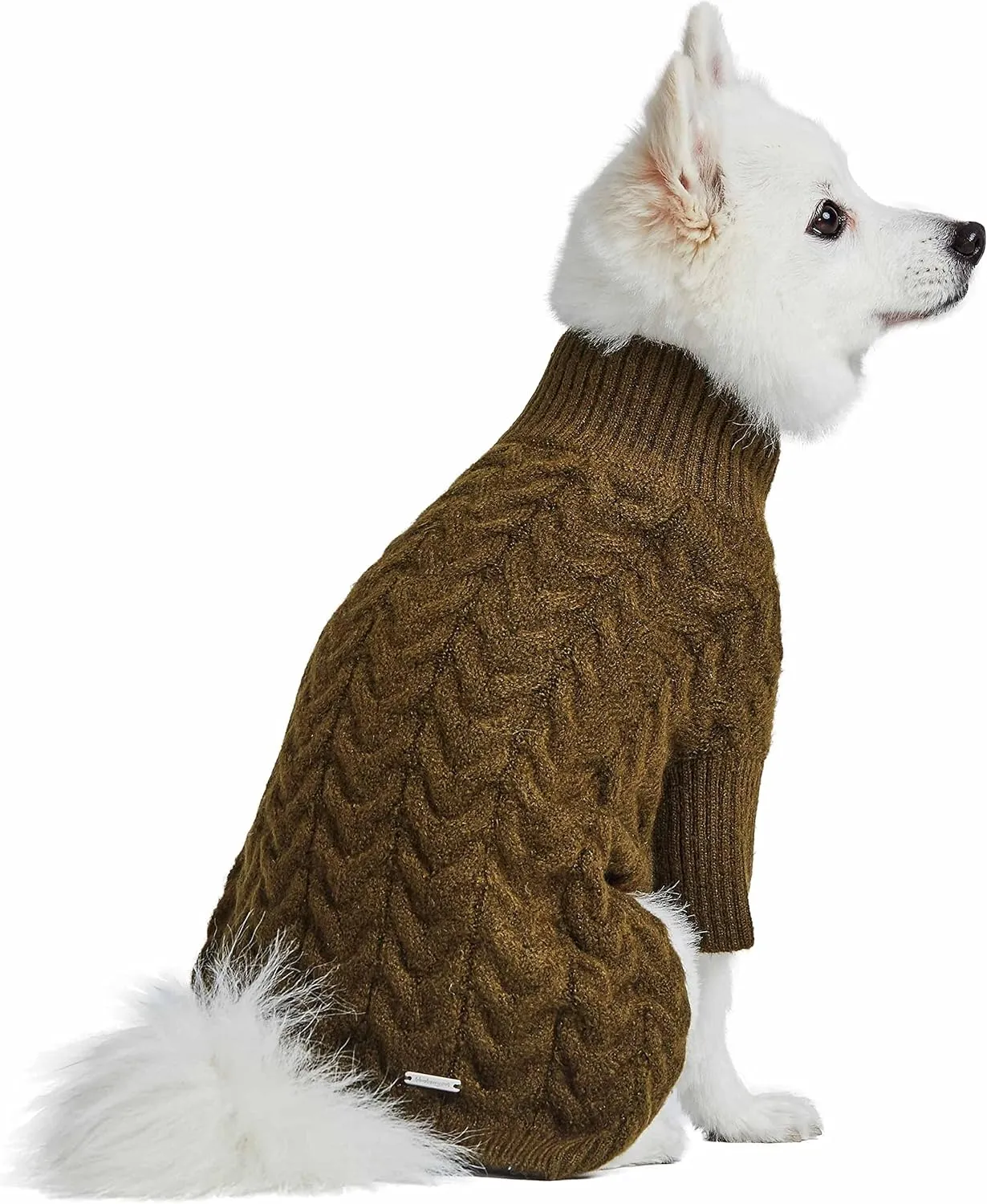 Blueberry Pet Classic Fuzzy Textured Knit Pullover Turtle-Neck Dog Sweater in Dark Olive, Back Length 16", Pack of 1 Clothes for Dogs
