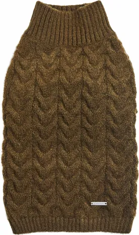 Blueberry Pet Classic Fuzzy Textured Knit Pullover Turtle-Neck Dog Sweater in Dark Olive, Back Length 16", Pack of 1 Clothes for Dogs