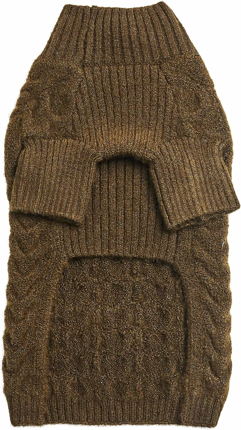Blueberry Pet Classic Fuzzy Textured Knit Pullover Turtle-Neck Dog Sweater in Dark Olive, Back Length 16", Pack of 1 Clothes for Dogs