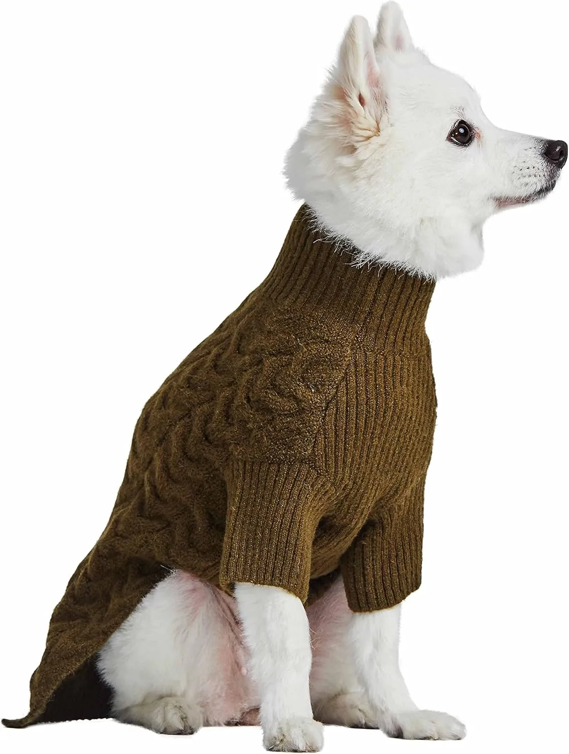Blueberry Pet Classic Fuzzy Textured Knit Pullover Turtle-Neck Dog Sweater in Dark Olive, Back Length 16", Pack of 1 Clothes for Dogs