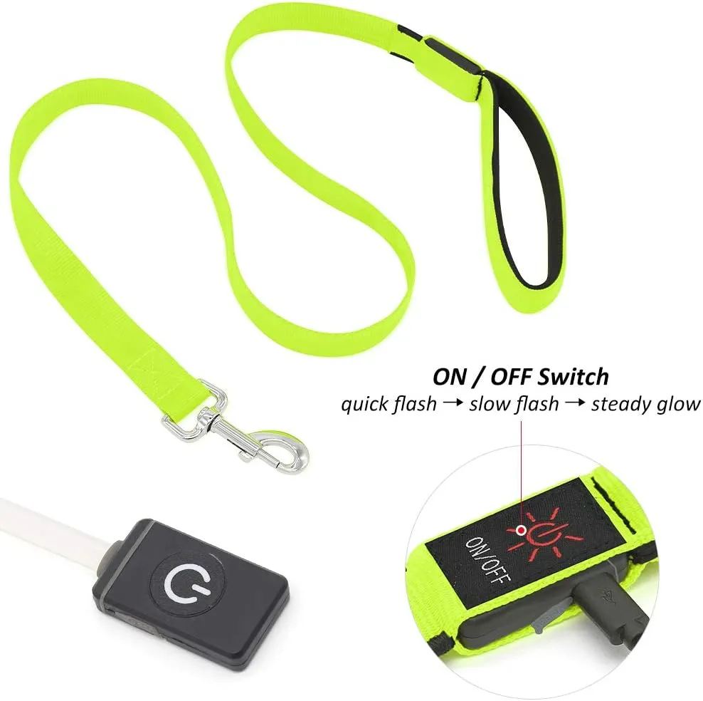 BSEEN Light Up Dog Leash - Nylon LED Dog Leash Rechargeable, Glowing Dog Lead with Padded Handle, Safety Dog Lights for Night Walking (4ft, Neon Green)