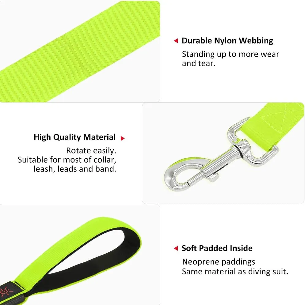 BSEEN Light Up Dog Leash - Nylon LED Dog Leash Rechargeable, Glowing Dog Lead with Padded Handle, Safety Dog Lights for Night Walking (4ft, Neon Green)