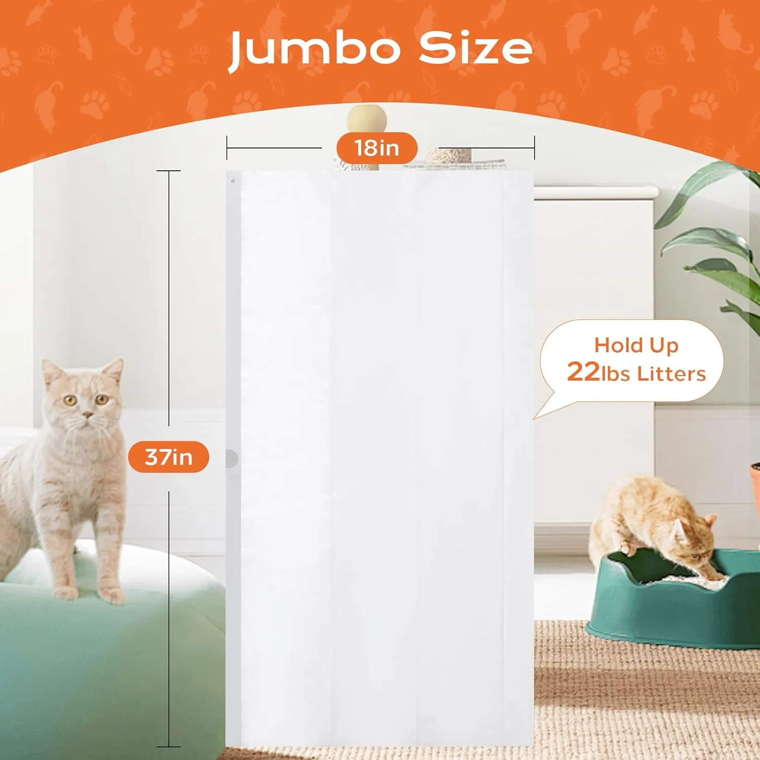 Cat Litter Box Liners, 15 Count Jumbo Size Litter Box Bags with Drawstring, Large Heavy Duty Litter Liners for Self Cleaning Cat Litter Box, Tear Leak Resistant for Pet Supplies(37" x 18")
