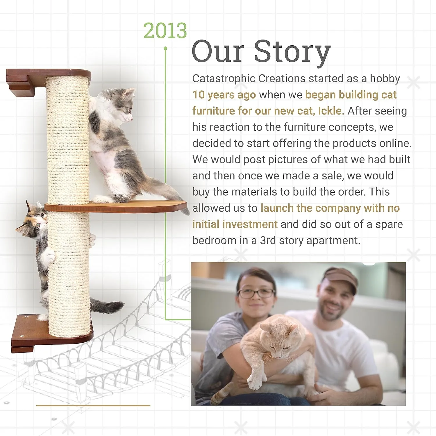 Catastrophic Creations Cat Scratching Post  4-Tier Cat Wall Scratcher  Durable Bamboo & Sisal Cat Scratcher Post  Hand-Crafted Cat Scratching Posts for Indoor Cats  Modern Cat Furniture-