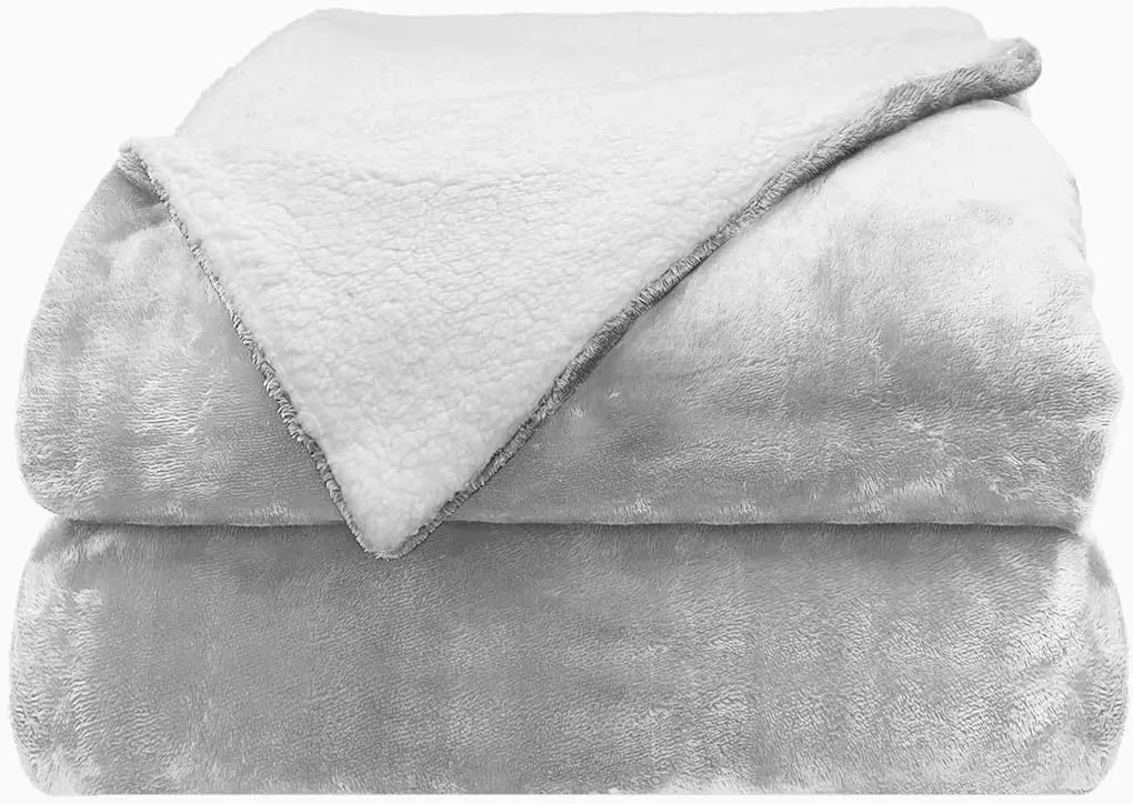 Comfort Lab Reversible Flannel Sherpa Throw Blanket - Elegant Fluffy Throw Blankets for Couch and Home Decor - Anti Pilling Non Shedding Cozy & Warm Fleece Throws - Baby/Pet (30" x 40") - Grey