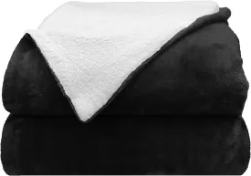 Comfort Lab Reversible Flannel Sherpa Throw Blanket - Elegant Fluffy Throw Blankets for Couch and Home Decor - Anti Pilling Non Shedding Cozy & Warm Fleece Throws - Kids/Pet (40" x 50") - Black