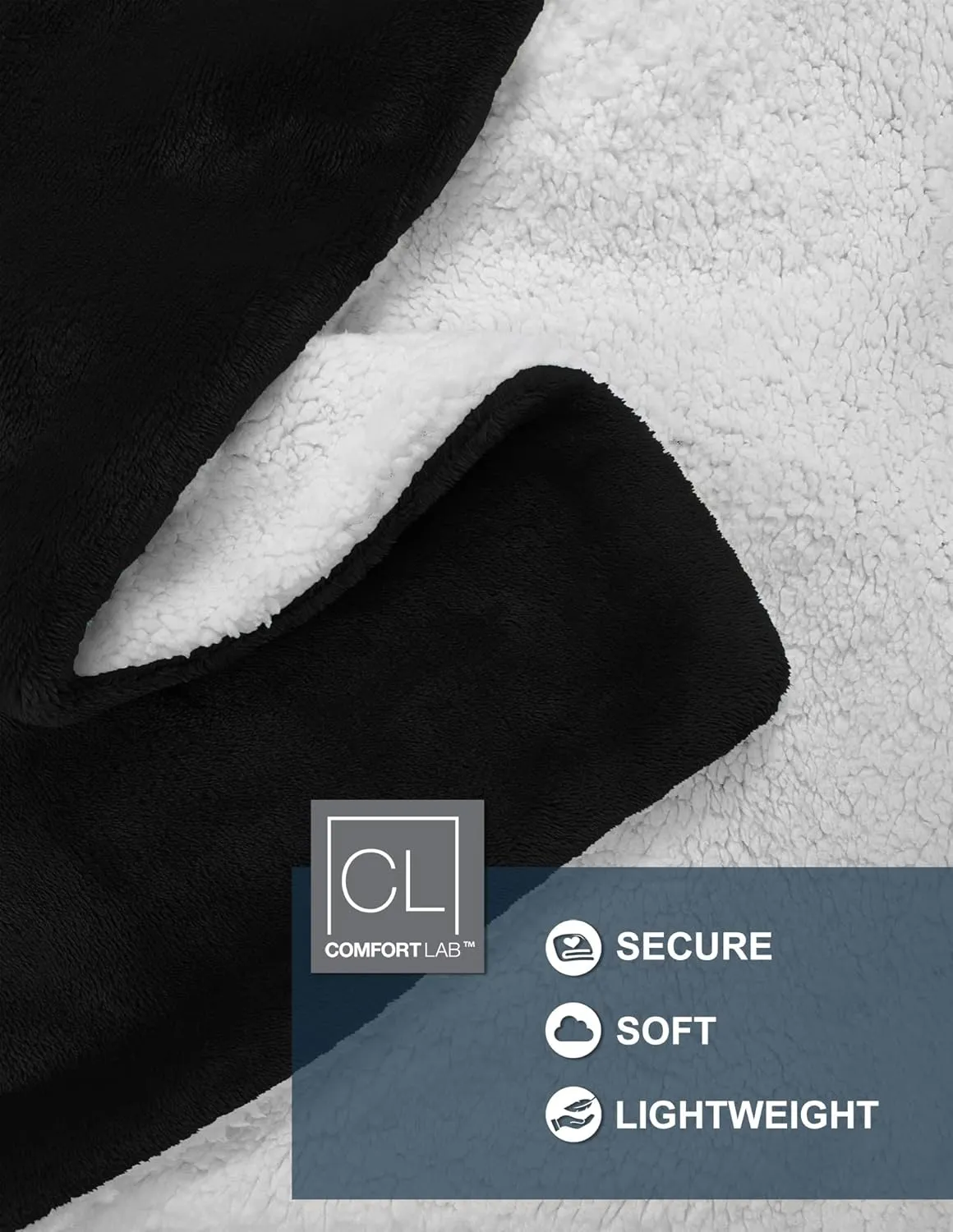 Comfort Lab Reversible Flannel Sherpa Throw Blanket - Elegant Fluffy Throw Blankets for Couch and Home Decor - Anti Pilling Non Shedding Cozy & Warm Fleece Throws - Kids/Pet (40" x 50") - Black