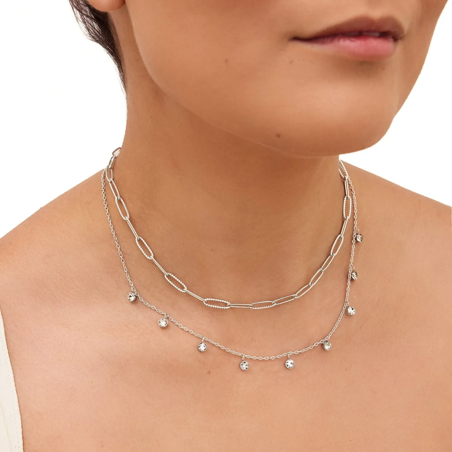 Crystal Droplet Necklace (Silver)