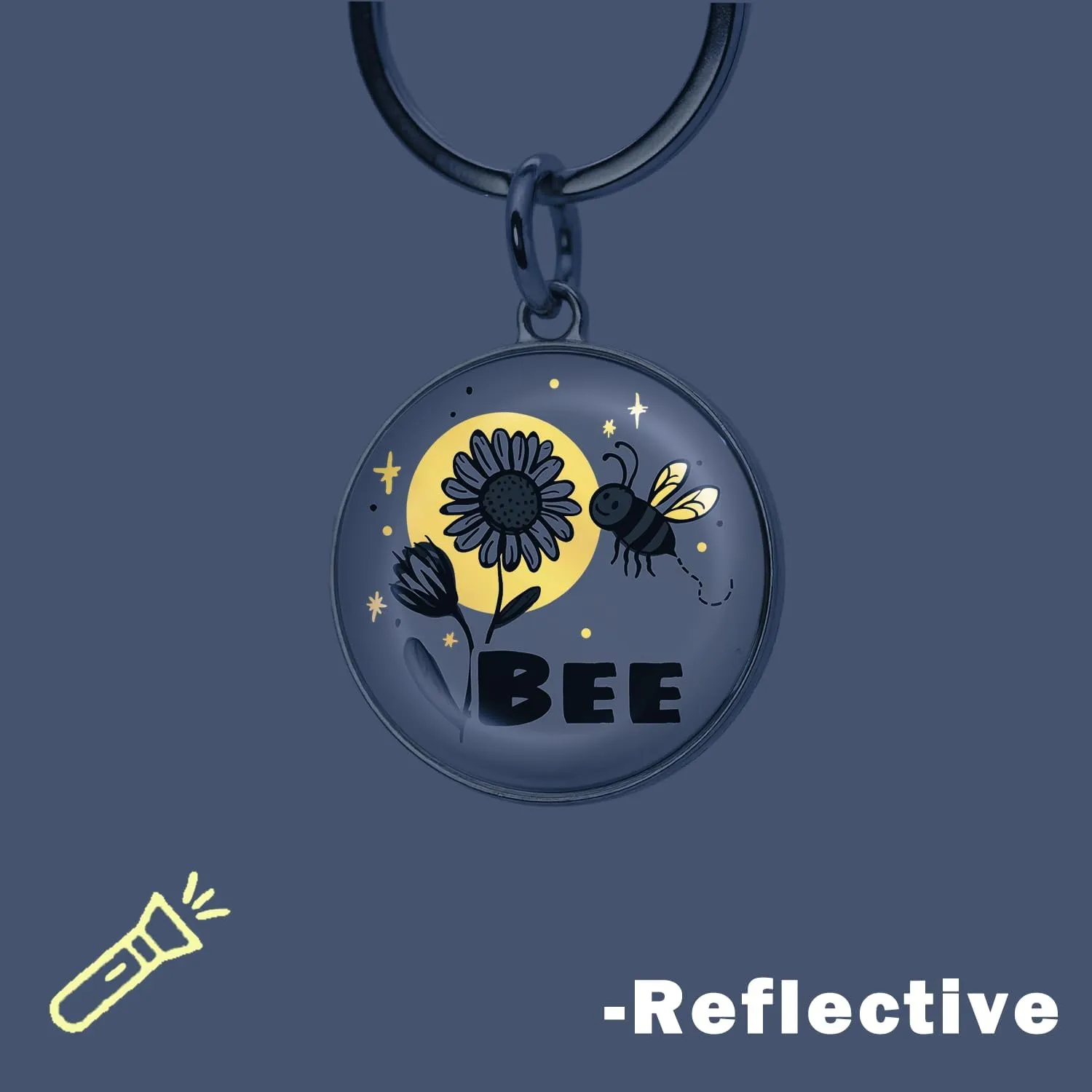 Customizable Reflective Waterproof Pet ID Tag with Engraved Name & Contact Info, Durable Rustproof Metal Lightweight Design for Dogs Cats, Gold & Silver Options (bee)