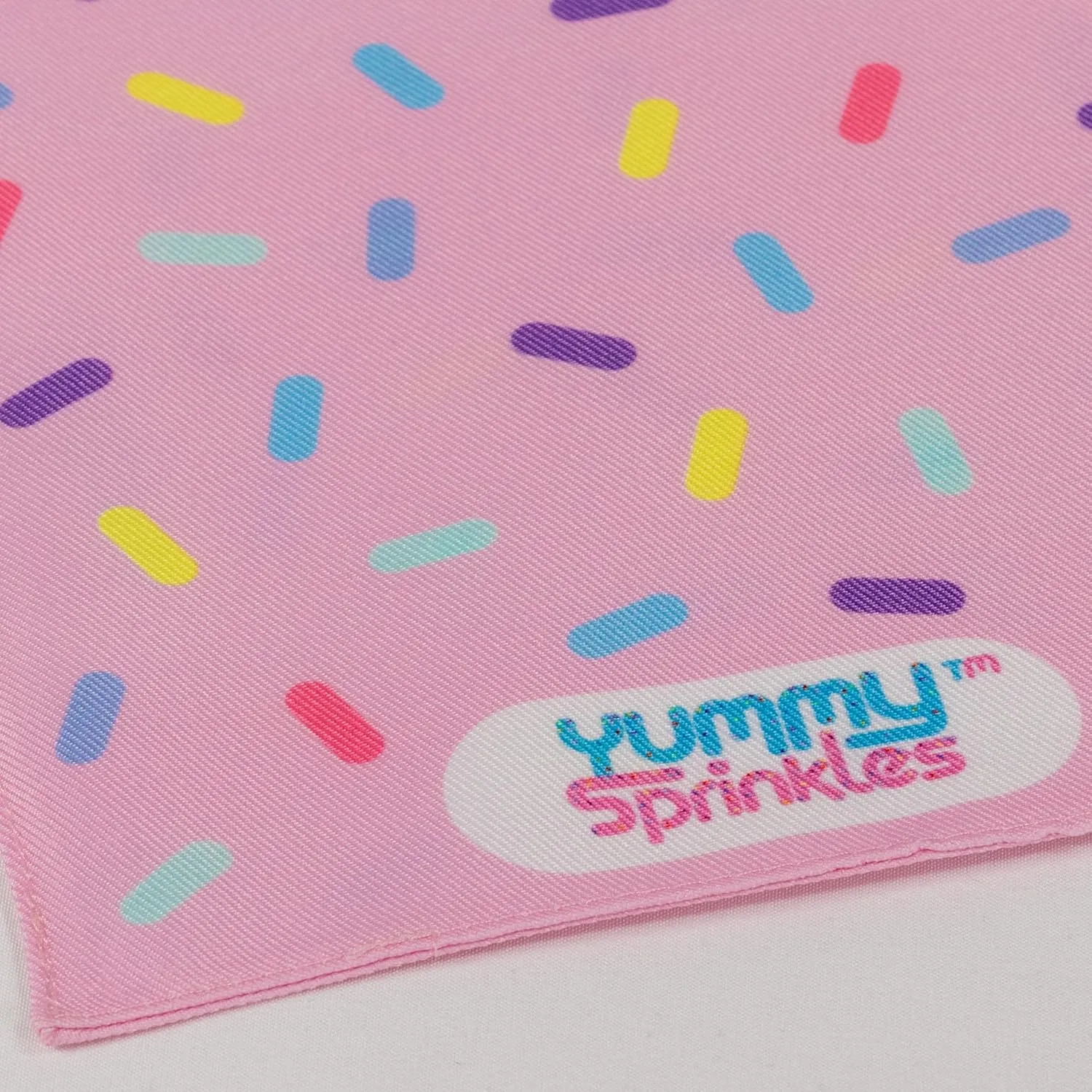 Cute Small Pastel Pink Dog Bandana for Boy and Girl Dogs by Yummy Sprinkles | Birthday Rainbow Sprinkles Bandana | Spring and Summer Dog Accessory Boy/Girl | Washable Silky Polyester