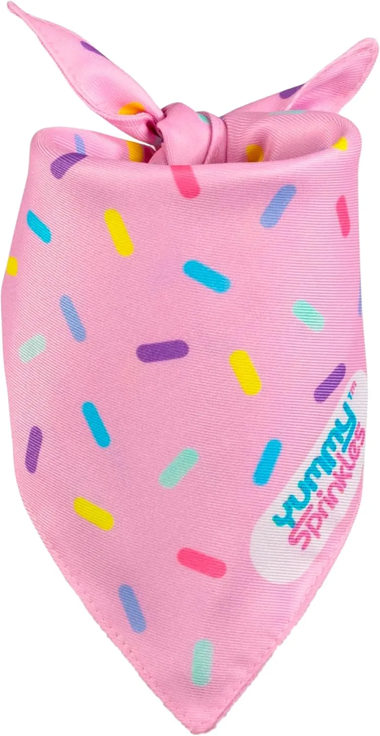 Cute Small Pastel Pink Dog Bandana for Boy and Girl Dogs by Yummy Sprinkles | Birthday Rainbow Sprinkles Bandana | Spring and Summer Dog Accessory Boy/Girl | Washable Silky Polyester