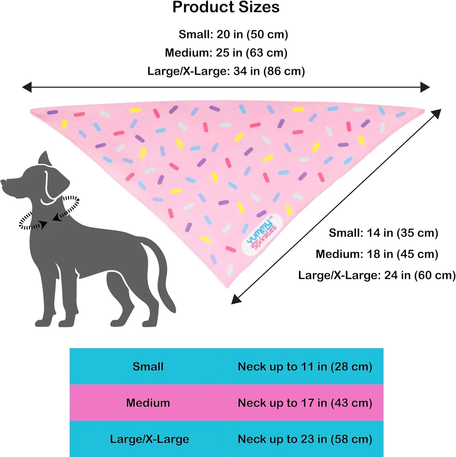 Cute Small Pastel Pink Dog Bandana for Boy and Girl Dogs by Yummy Sprinkles | Birthday Rainbow Sprinkles Bandana | Spring and Summer Dog Accessory Boy/Girl | Washable Silky Polyester