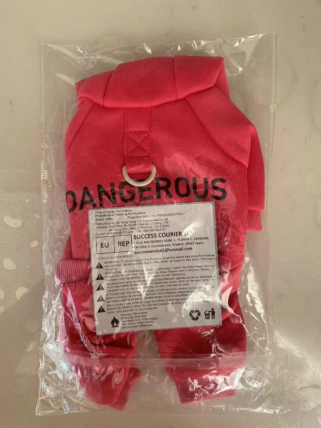 Dog Hoodie Clothes with Pocket 4 Legs Jumpsuit Fleece Sweater Winter Sweat Shirt Warm Cotton Hoodies for Small Dog Medium Large Cat Magenta L