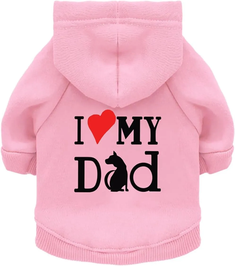 Dog Hoodie Dog Hoodies for Small Dogs Clothes I Love My Dad Fleece Sweater Winter Sweat Shirt Warm Cotton Dog Hoodie for Small Dog Cat Dad Pink S