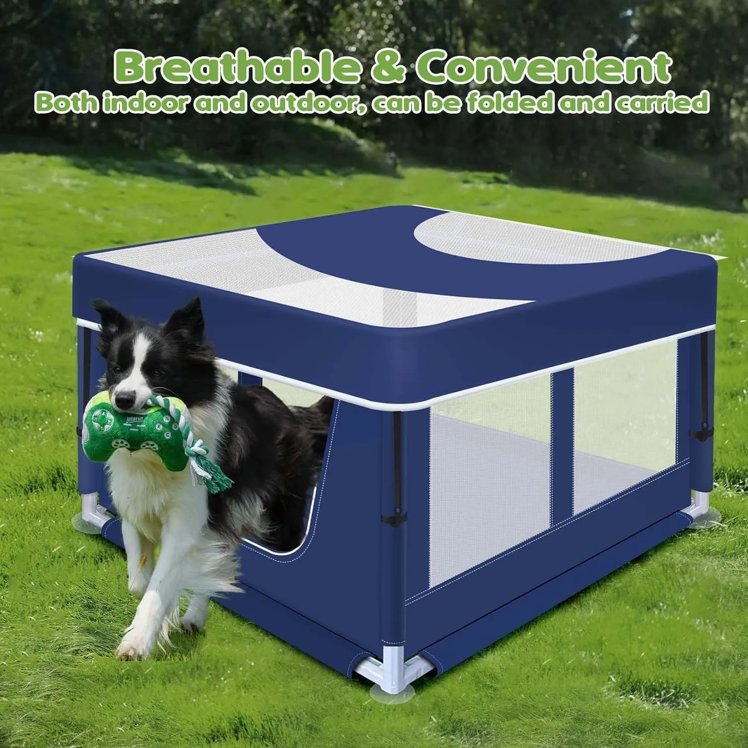 Dog Playpen with Cover, 42x42x25.6 Inches Foldable Portable Soft Puppy Playpen with Gate, Thickened Fabric Mesh Dog Fence with High-Strength Nylon Wire Mesh, Indoor Outdoor Breathable Exercise Cage