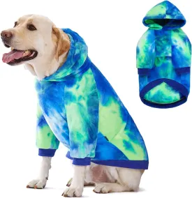 Dog Tie Dye Hoodie, Dog Winter Clothes, Pet Hooded Sweatershirt Pullover, Dog Coat Apparel for Small Medium Large Dogs(Blue Green,8XL-Chest 38'')