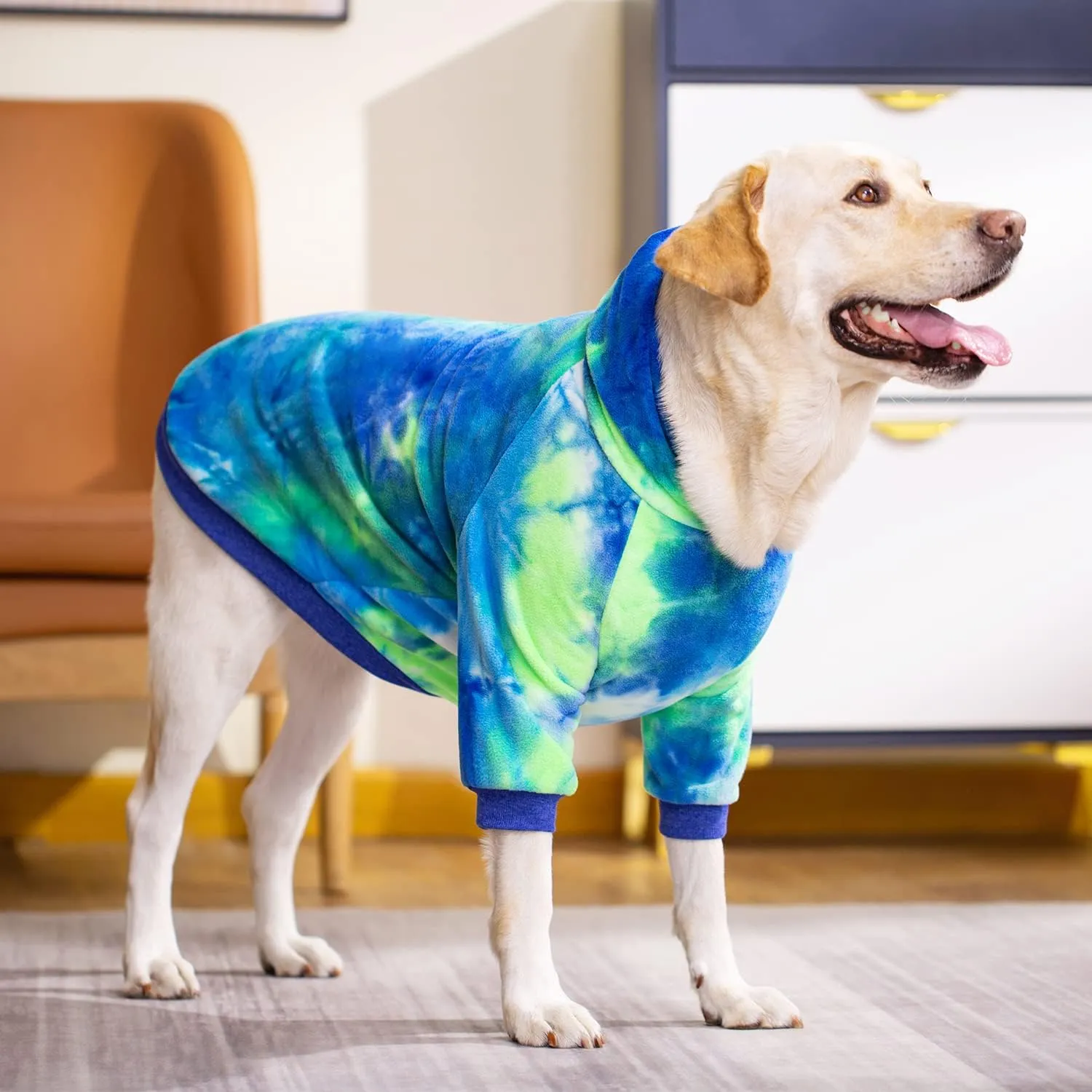 Dog Tie Dye Hoodie, Dog Winter Clothes, Pet Hooded Sweatershirt Pullover, Dog Coat Apparel for Small Medium Large Dogs(Blue Green,8XL-Chest 38'')