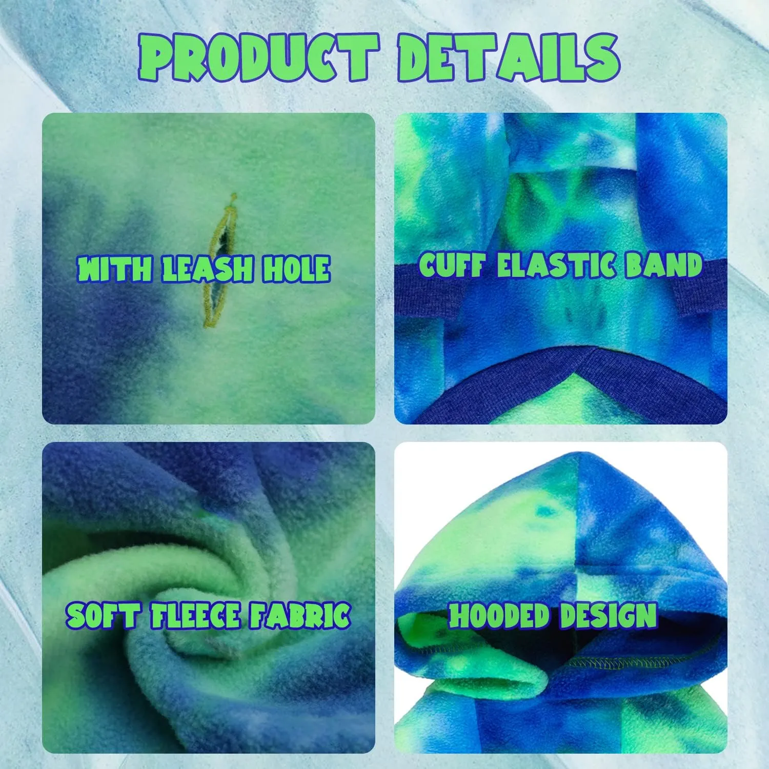 Dog Tie Dye Hoodie, Dog Winter Clothes, Pet Hooded Sweatershirt Pullover, Dog Coat Apparel for Small Medium Large Dogs(Blue Green,8XL-Chest 38'')