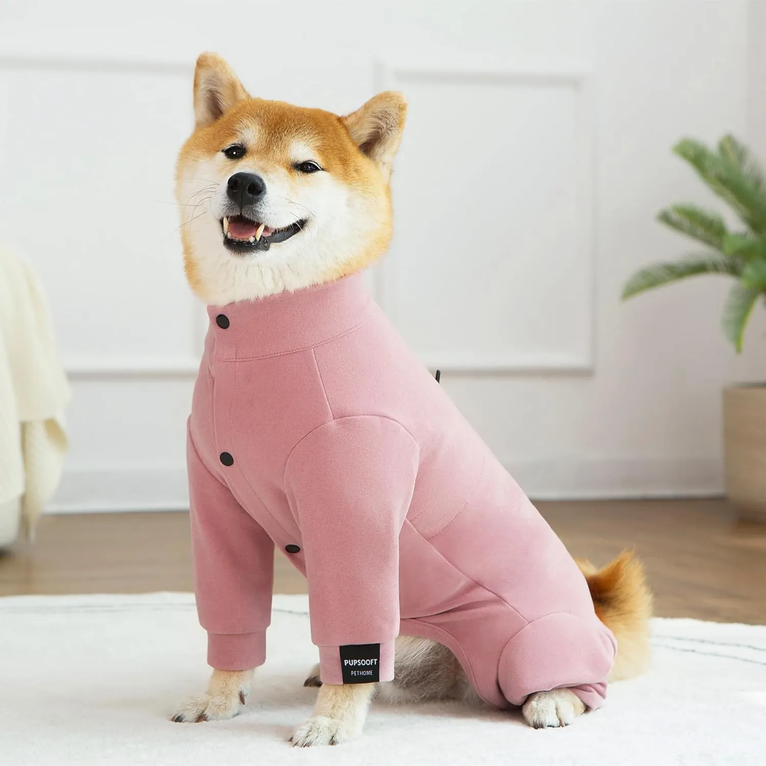Dog Winter Warmer Fleece Onesie, Bodysuit for Small Medium Large Dogs, Stretchy Cold Weather Pet Warmer Jumpsuit Puppy Onesie Lightweight, Pink, Large