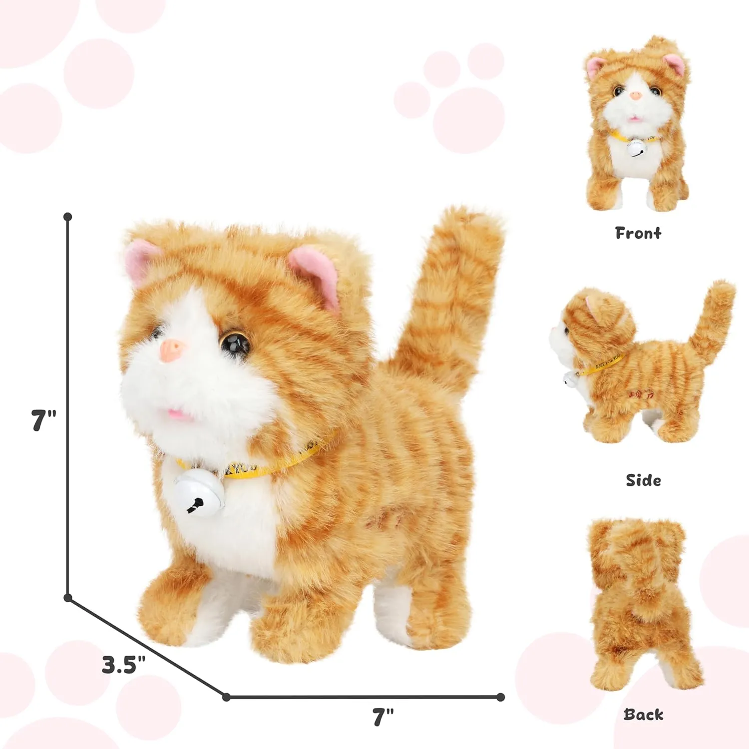 Easfan Walking Plush Kitty Toy Stuffed Animal Electric Interactive Talking Musical Plush Toy Yellow Kitty Tail Wagging Christmas Birthday Gifts for Kids Toddlers,7"