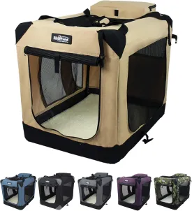 EliteField 3-Door Folding Soft Dog Crate with Carrying Bag and Fleece Bed (2 Year Warranty), Indoor & Outdoor Pet Home (42" L x 28" W x 32" H, Beige)