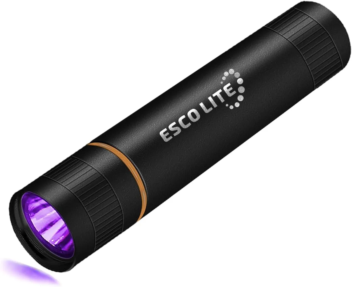ESCOLITE 385nm Mini UV Black Light Flashlight, Handheld Ultraviolet Flashlight Pocket Pet Urine Detector for Dog Urine, Pet Stains and Bed Bug Including Battery and Stickable Stand