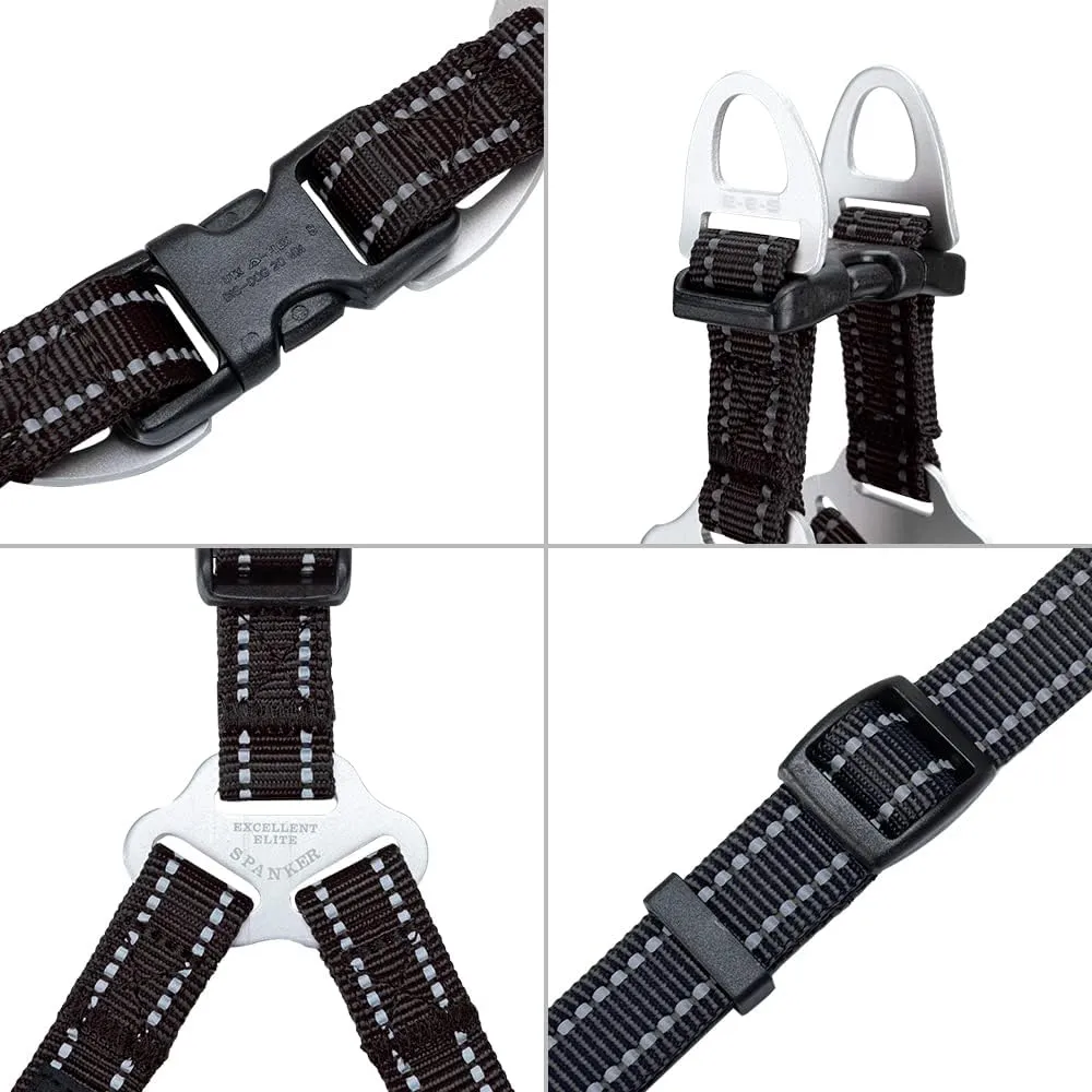 EXCELLENT ELITE SPANKER No Pull Dog Harness Adjustable Nylon Step-in Easy Pet Vest Chest Strap with Reflective and Leash Ring for Small Medium Large Breed Dogs Training Walking(Black-L)